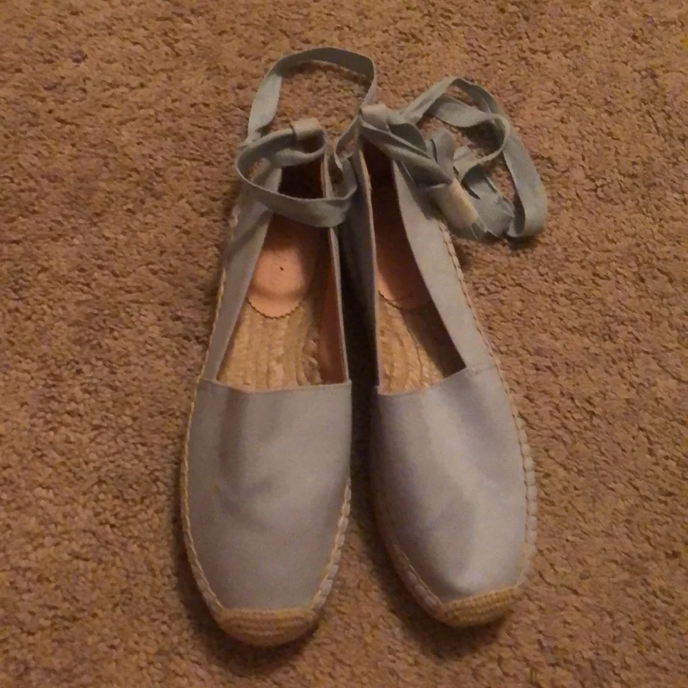 New J Crew Canvas Espadrille Flats Blue 9.5 - Picture 2 of 6
